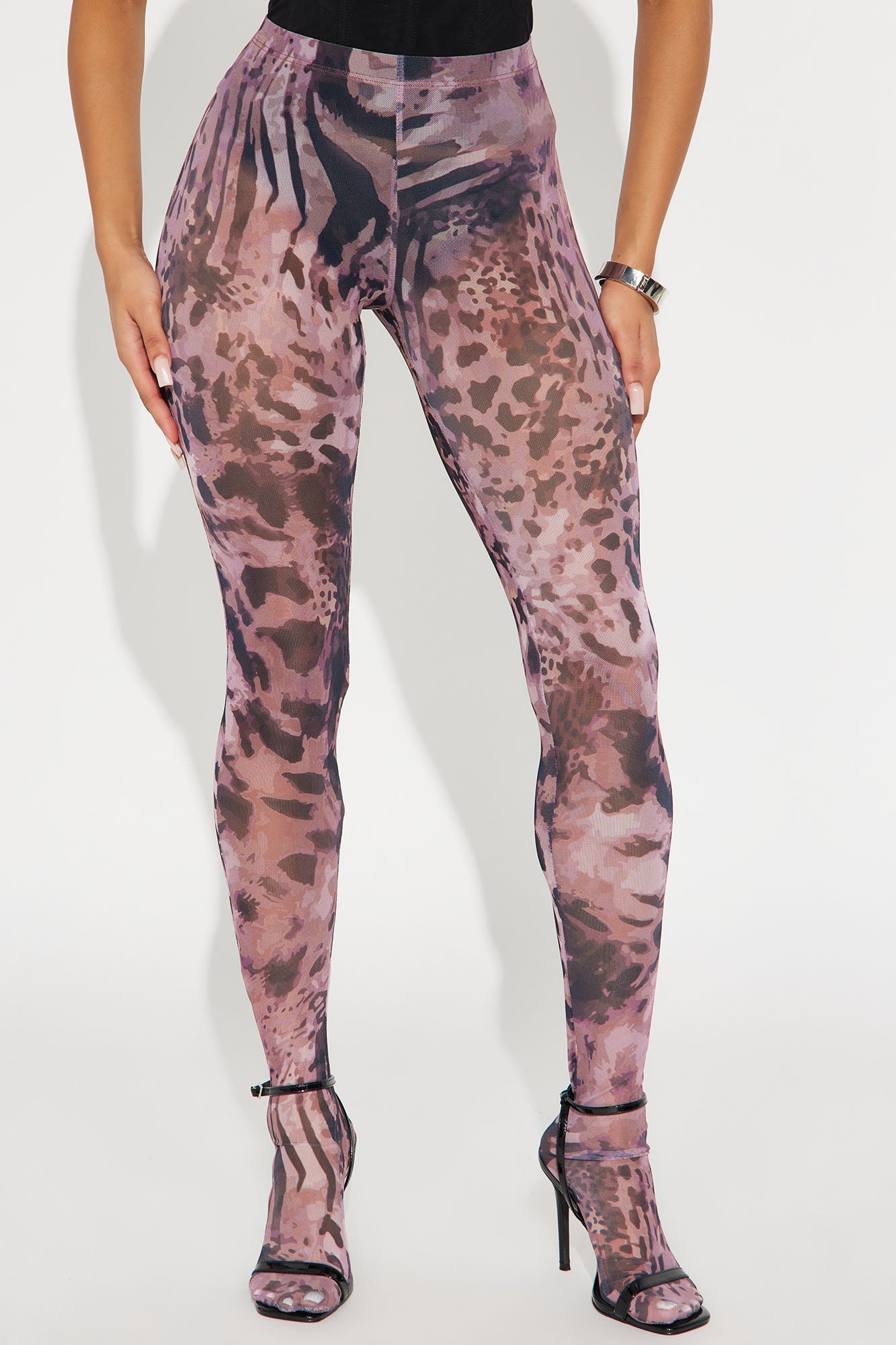 Untamed Leopard Mesh Footed Legging - Brown/combo