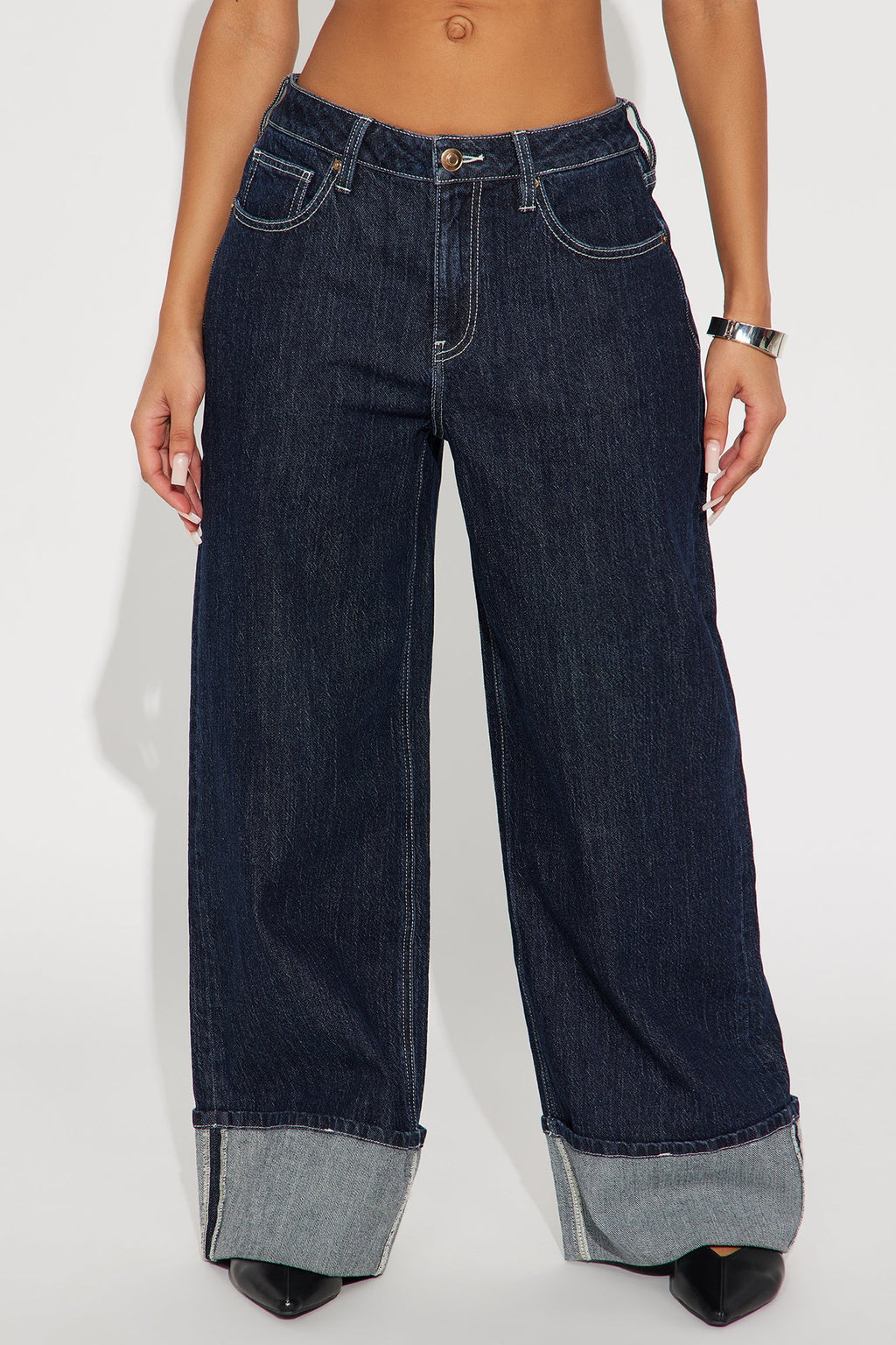 Central Park Cuffed Wide Leg Jeans - Dark Wash