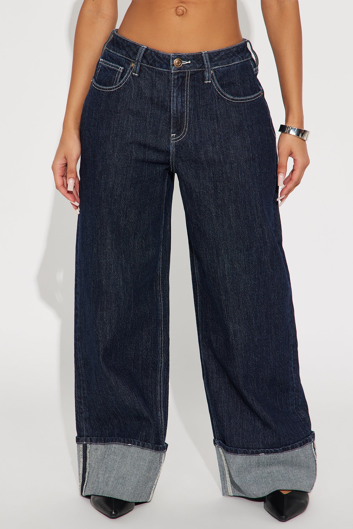 Central Park Cuffed Wide Leg Jeans - Dark Wash