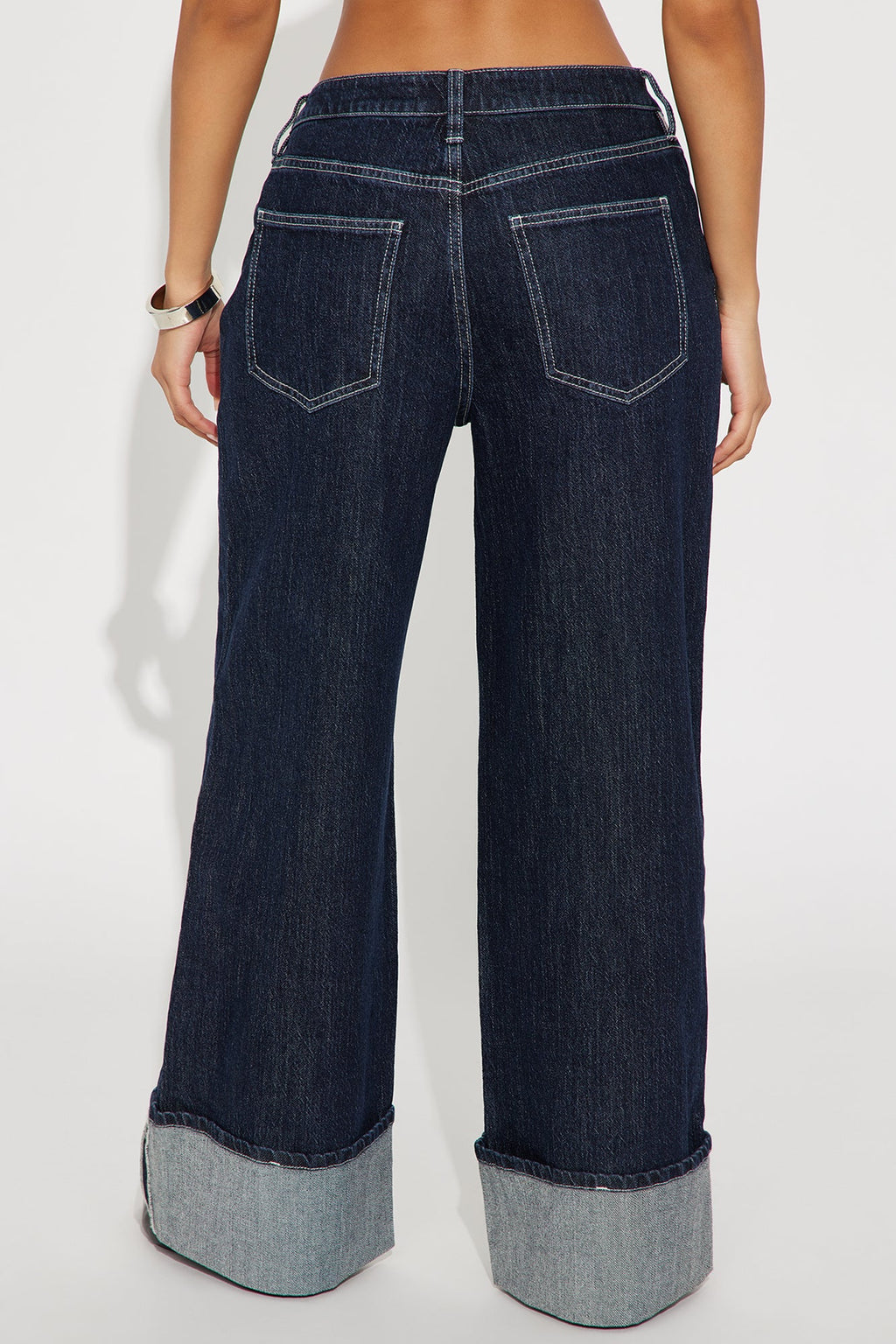 Central Park Cuffed Wide Leg Jeans - Dark Wash