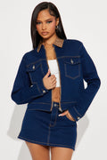 Jaqueline Denim Jacket Mini Skirt Set - Dark Wash