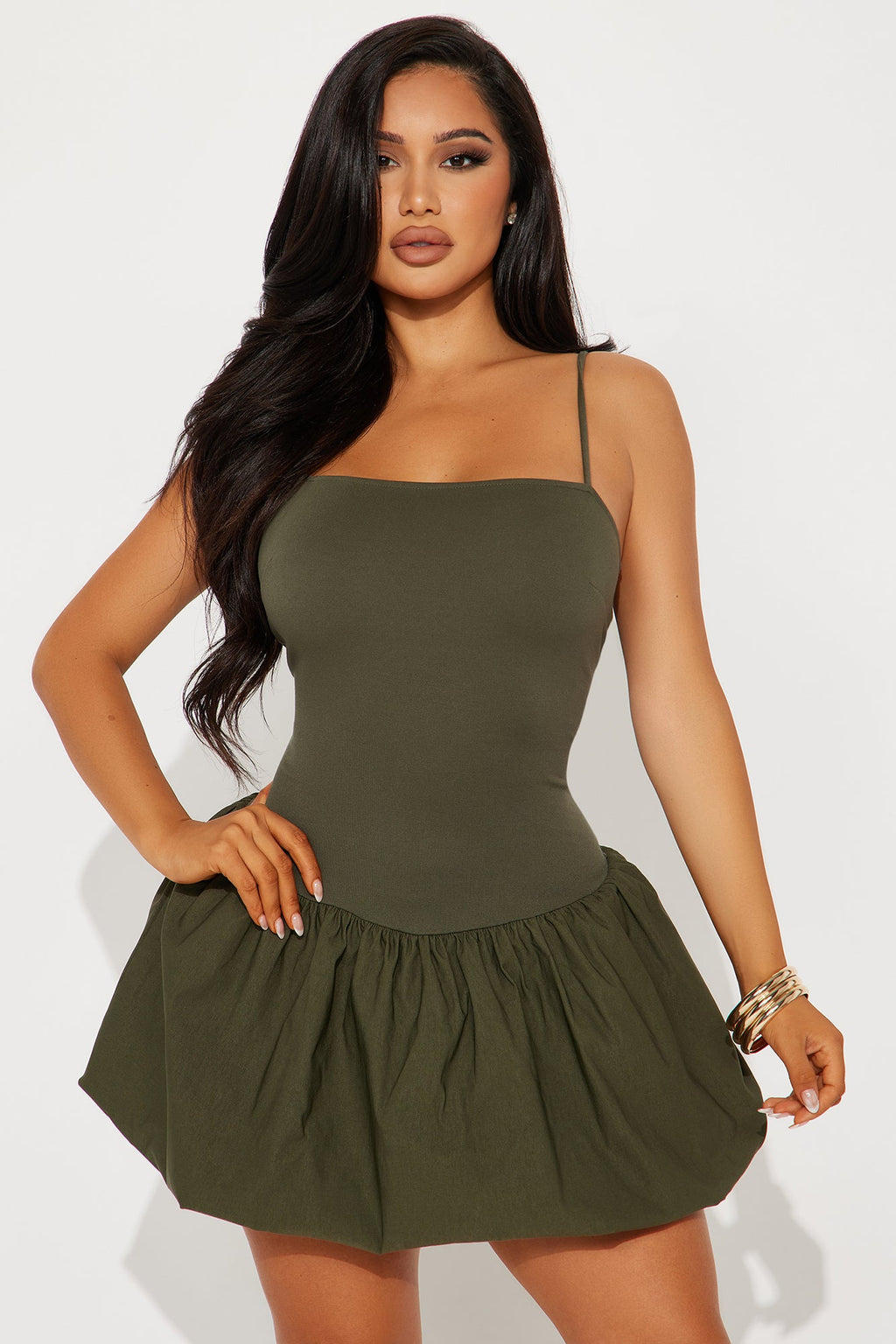 Claire Bubble Mini Dress - Olive