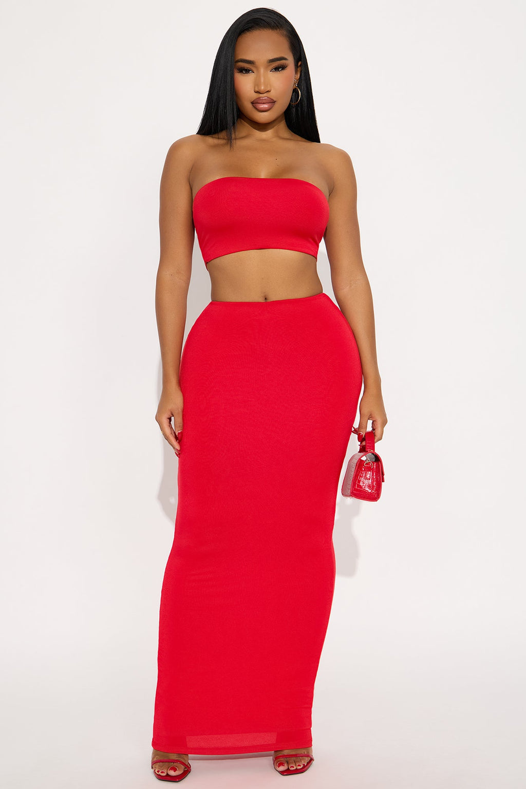 Another Time Double Lined Skirt Set - Red
