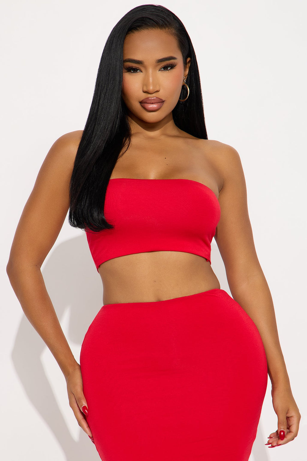 Another Time Double Lined Skirt Set - Red
