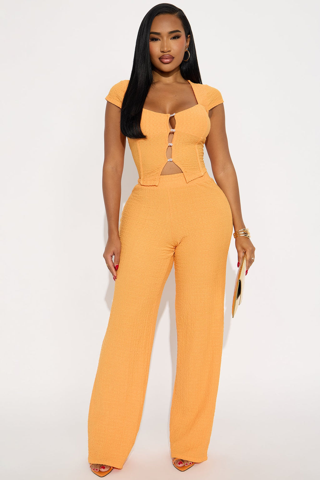 Tamaria Textured Pant Set - Orange