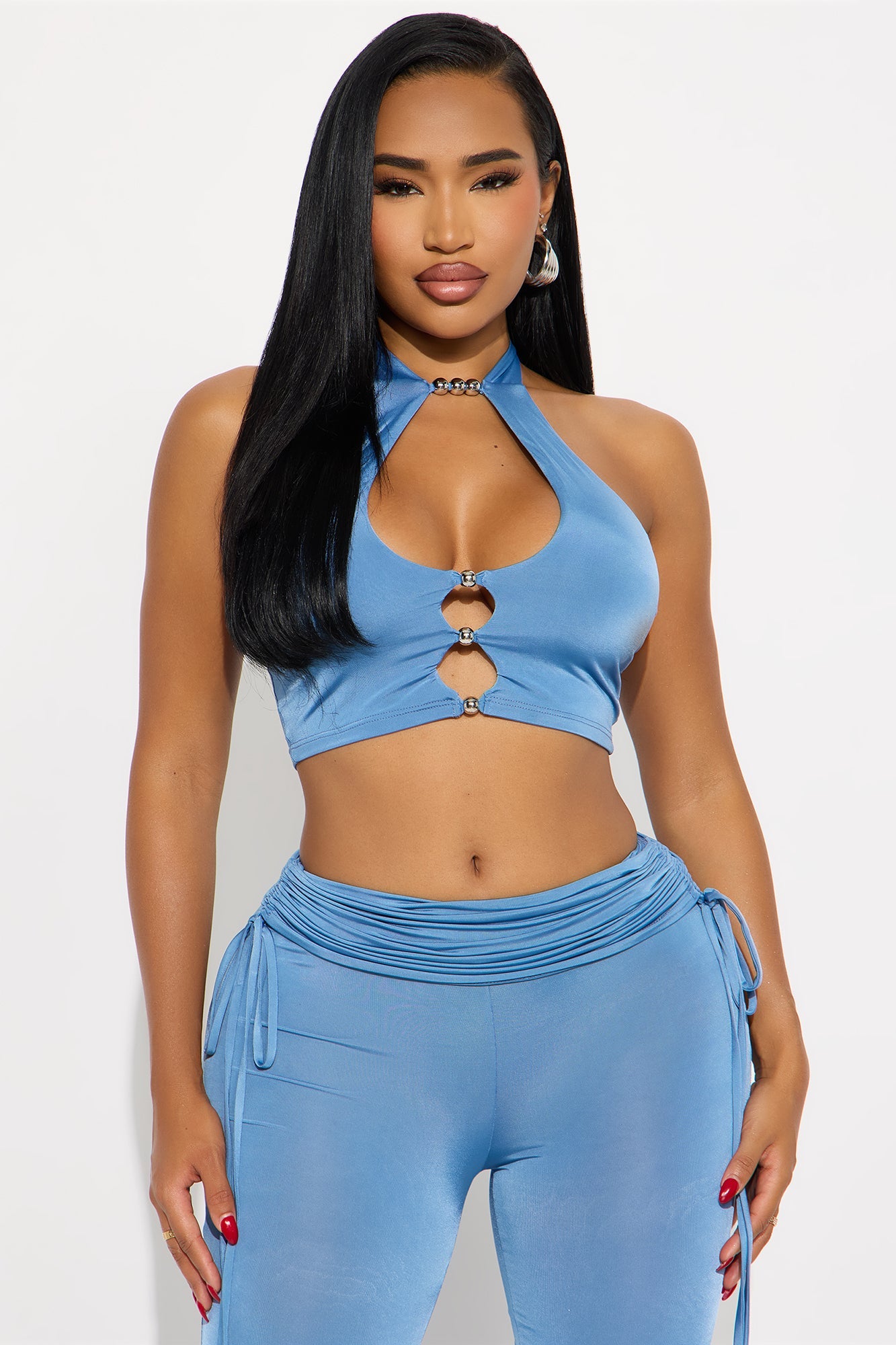 Azura Halter Pant Set - Slate Blue