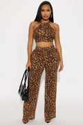 My Wild Side Leopard Pant Set - Brown/combo
