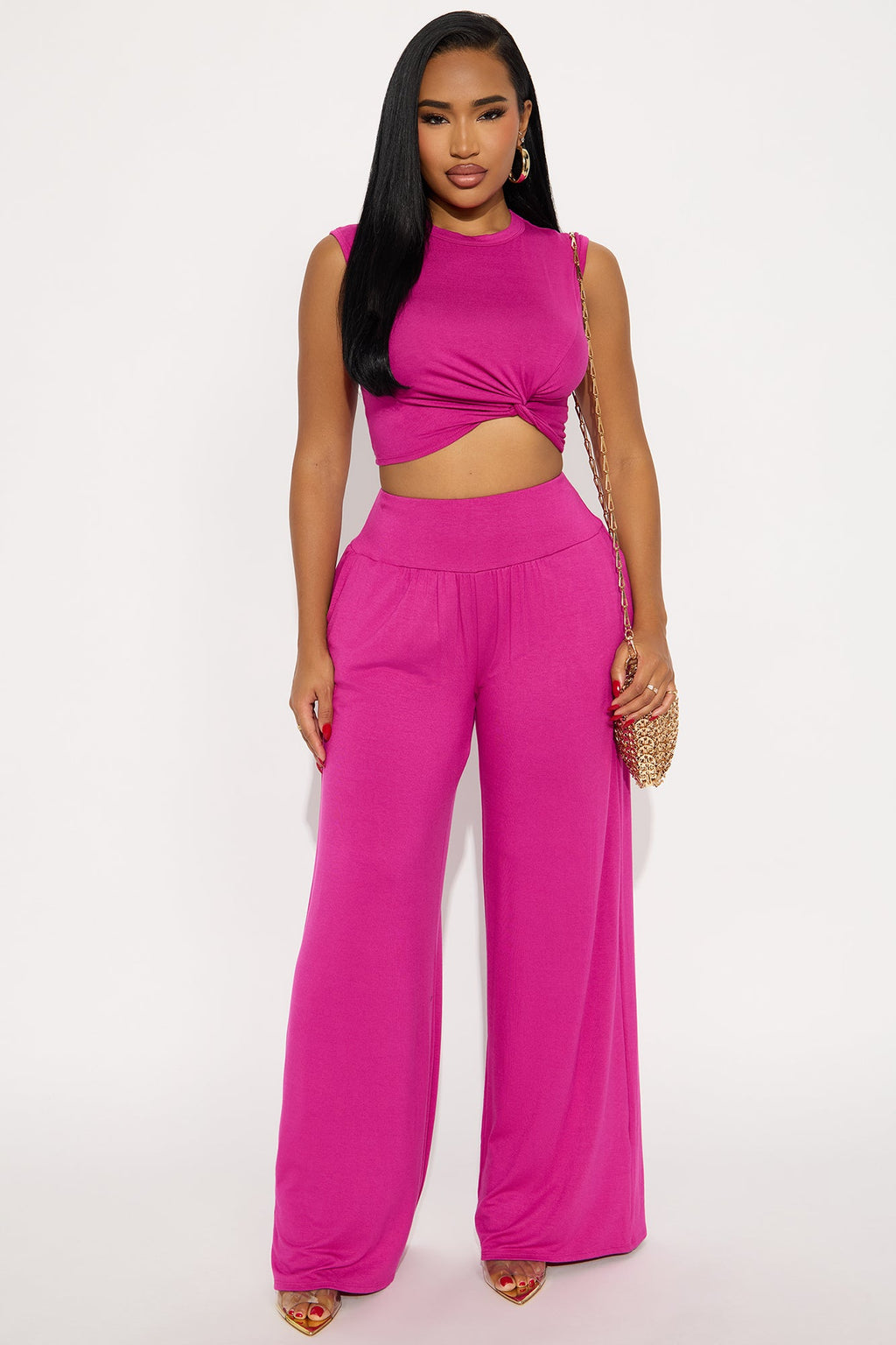 Charlotte Rayon Pant Set - Magenta
