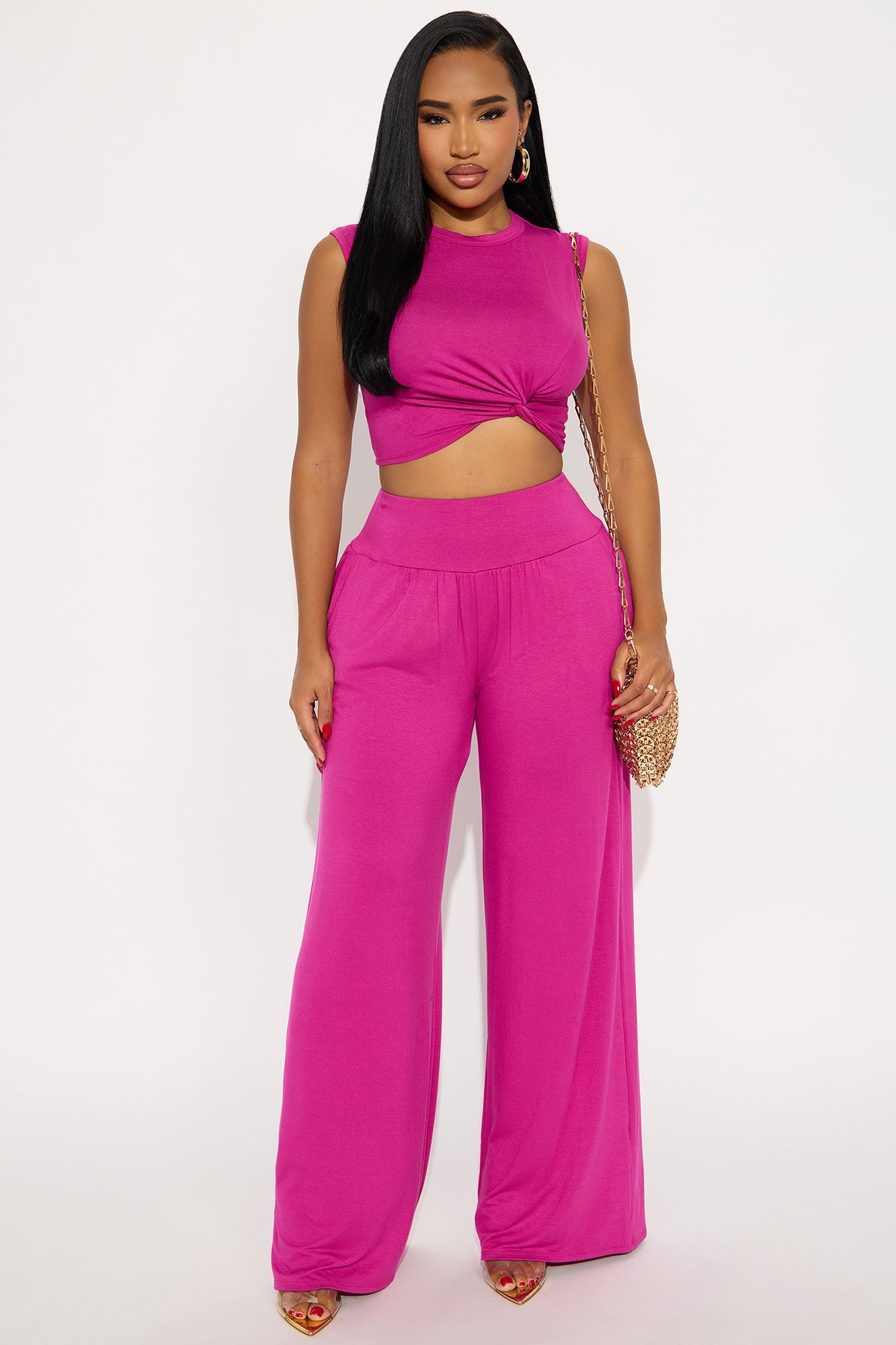 Charlotte Rayon Pant Set - Magenta