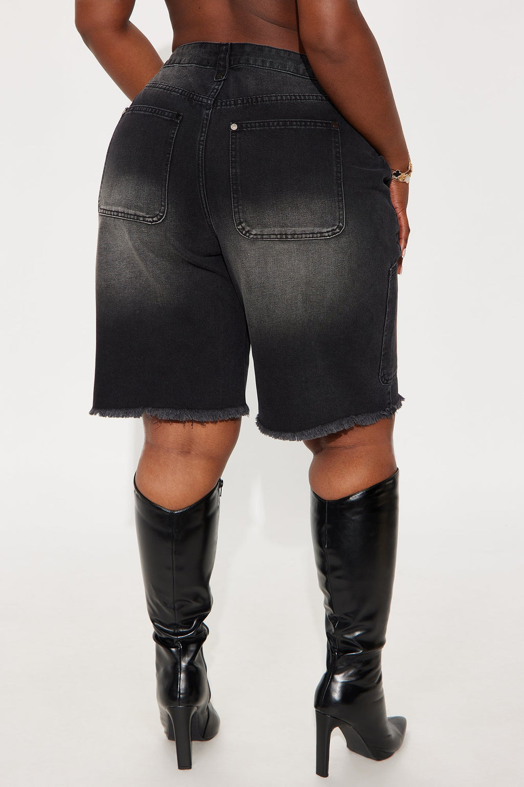 Out Of Your Way Utility Denim Jorts - Black Wash