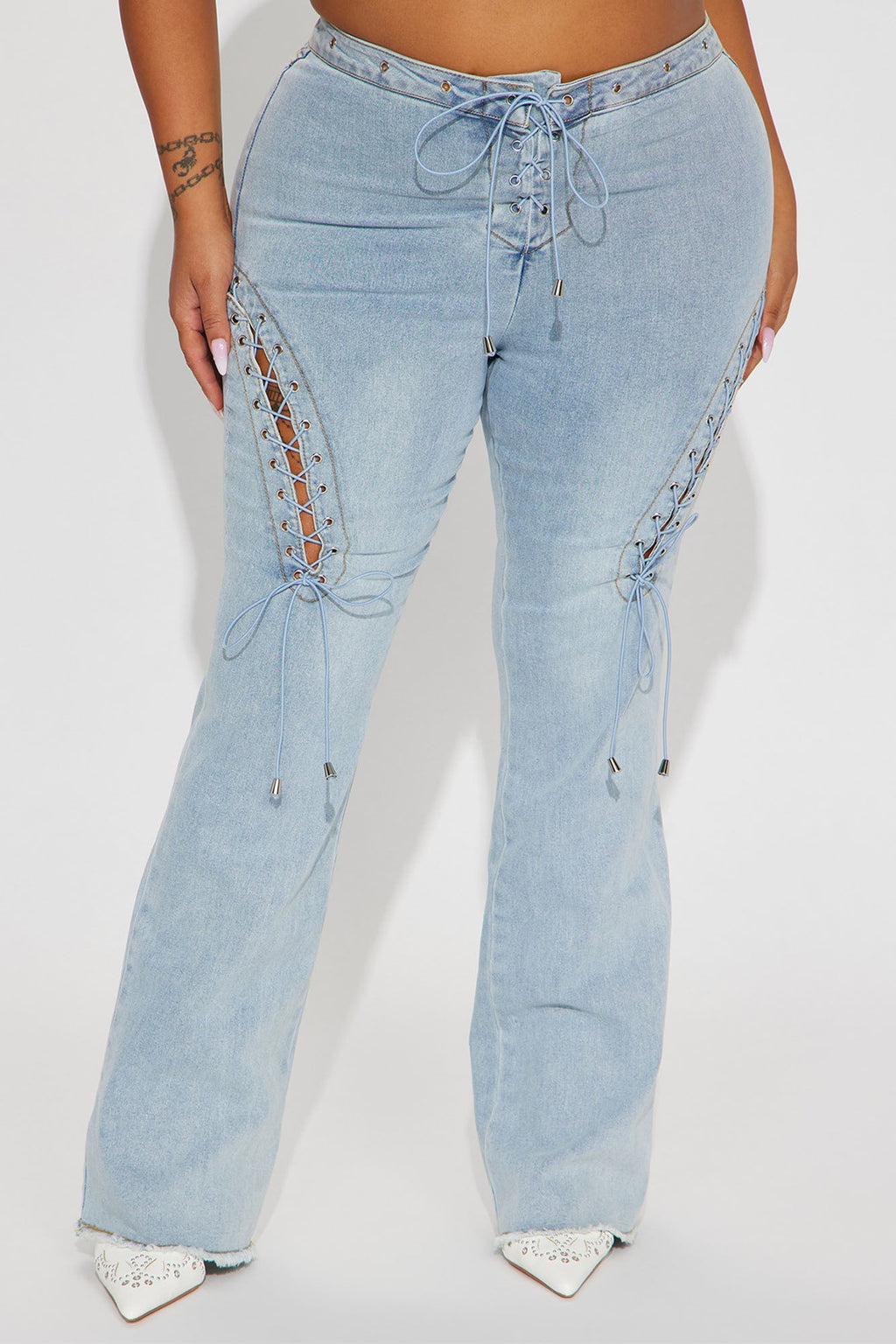 La Brea Laced Up Flare Jeans - Light Blue Wash