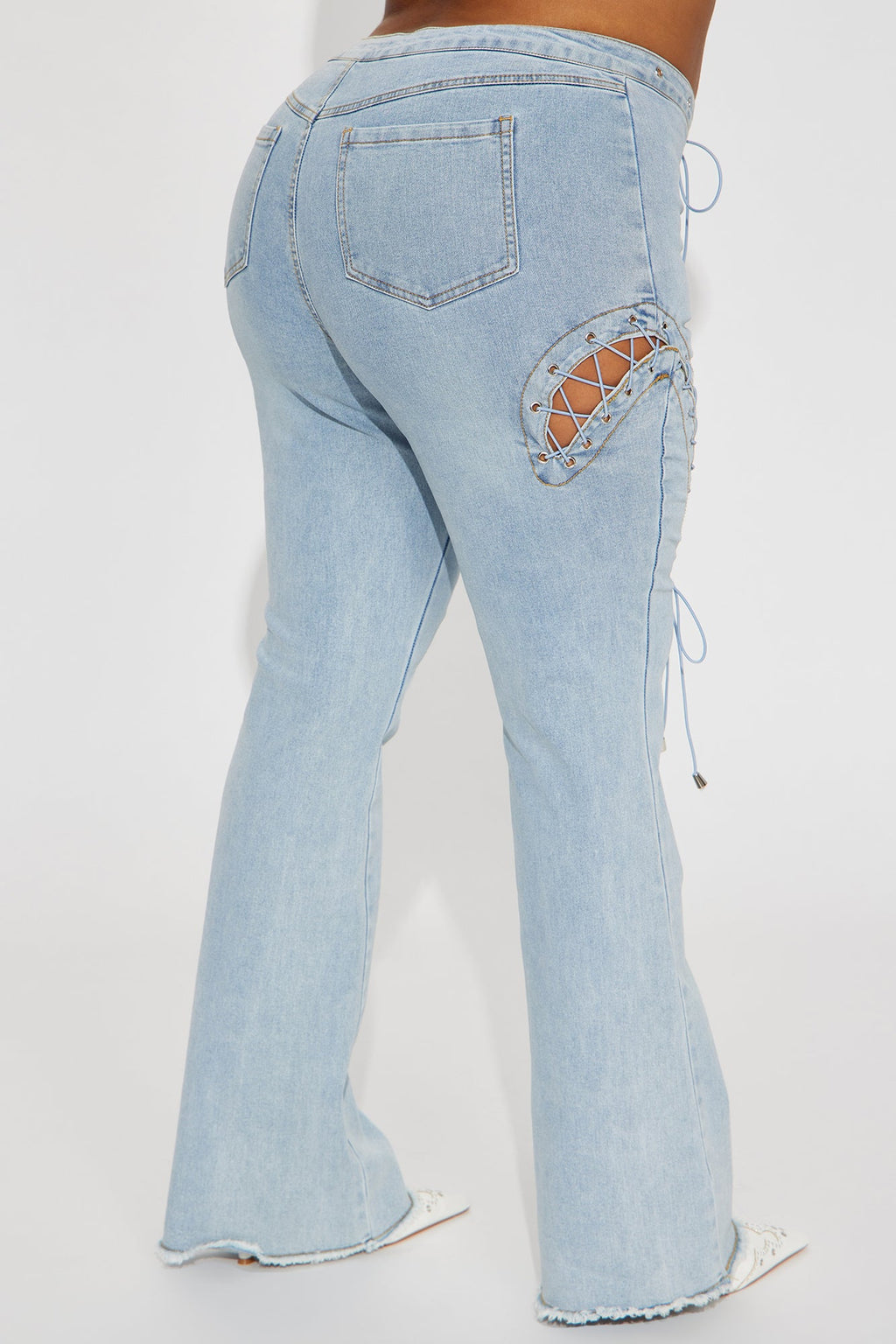 La Brea Laced Up Flare Jeans - Light Blue Wash