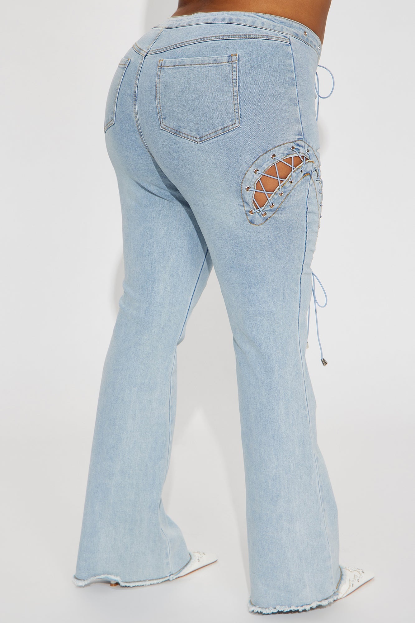 La Brea Laced Up Flare Jeans - Light Blue Wash