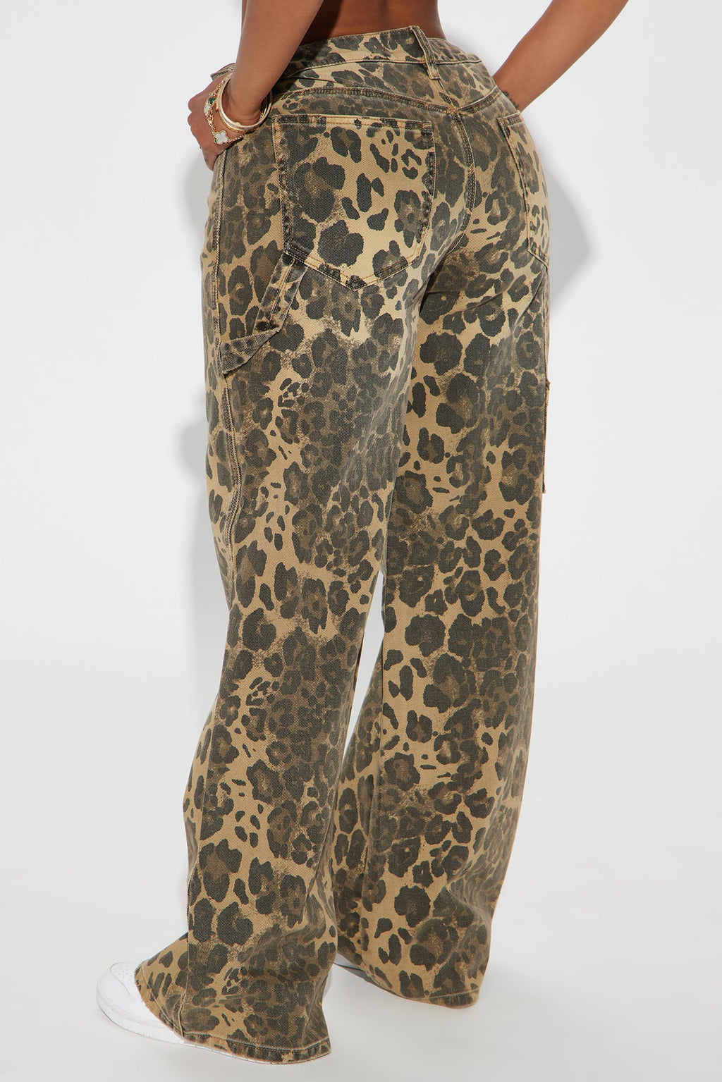 Prowling Leopard Print Utility Straight Leg Jeans - Brown Combo