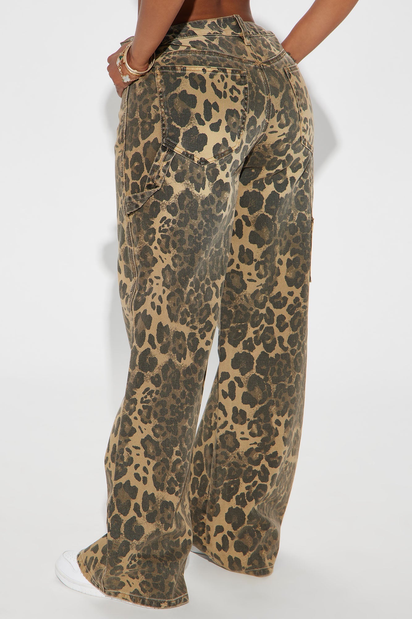 Prowling Leopard Print Utility Straight Leg Jeans - Brown Combo