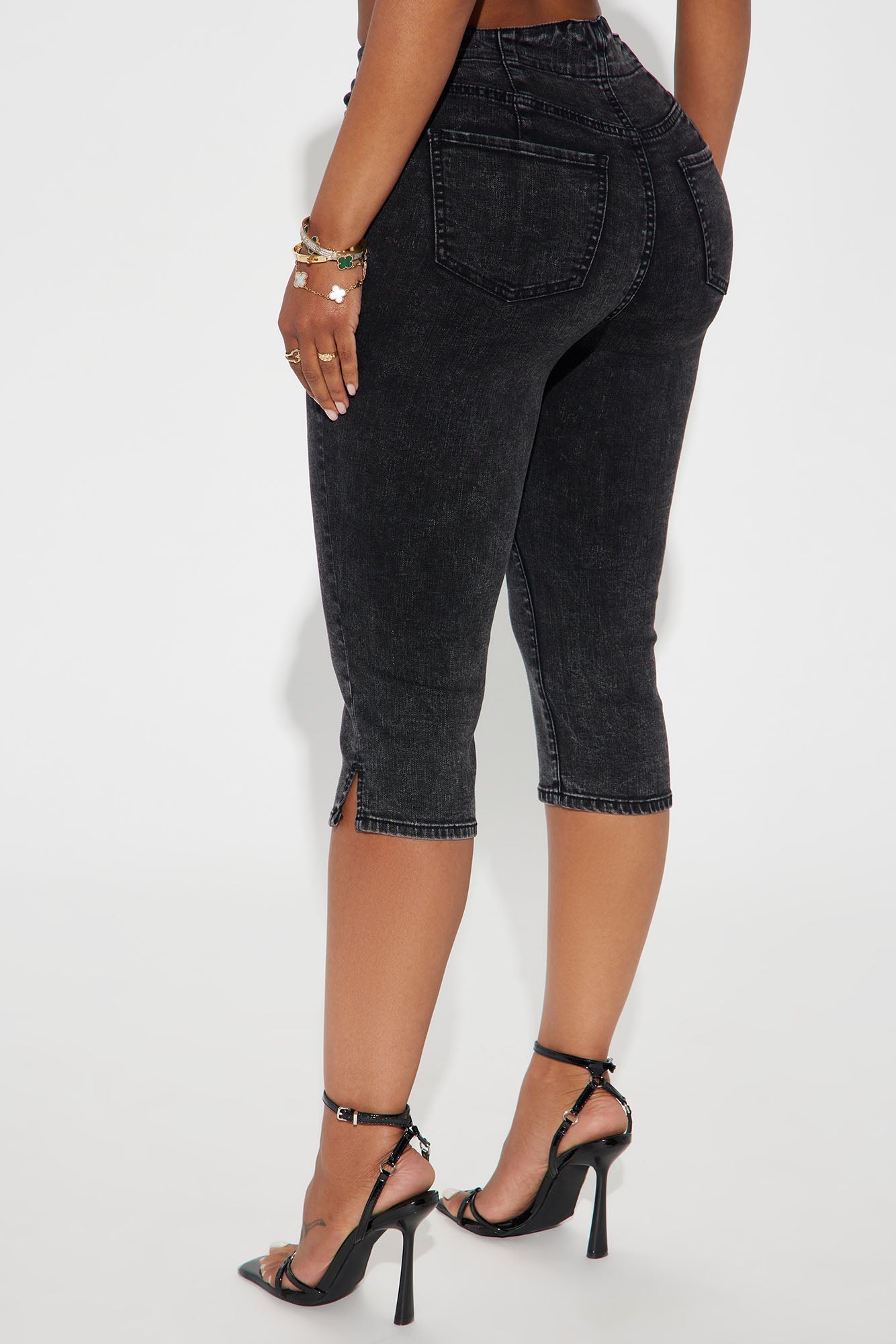 Leveled Up Lace Up Stretch Denim Capris - Black Wash