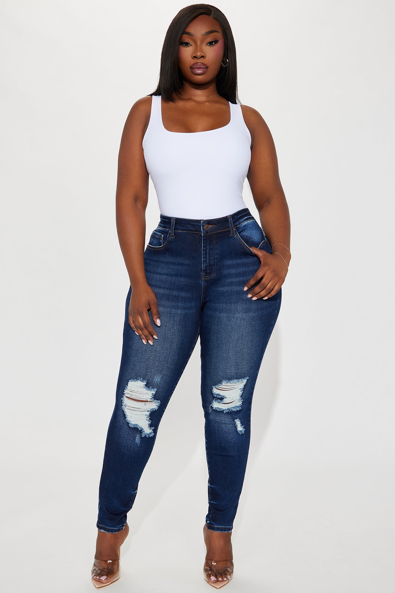 Kalisha Stretch Ripped Skinny Jeans - Dark Wash