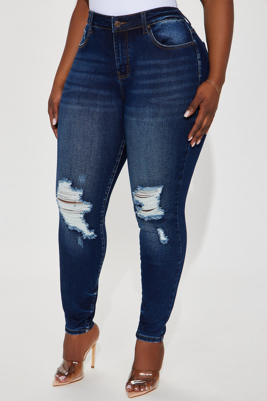 Kalisha Stretch Ripped Skinny Jeans - Dark Wash