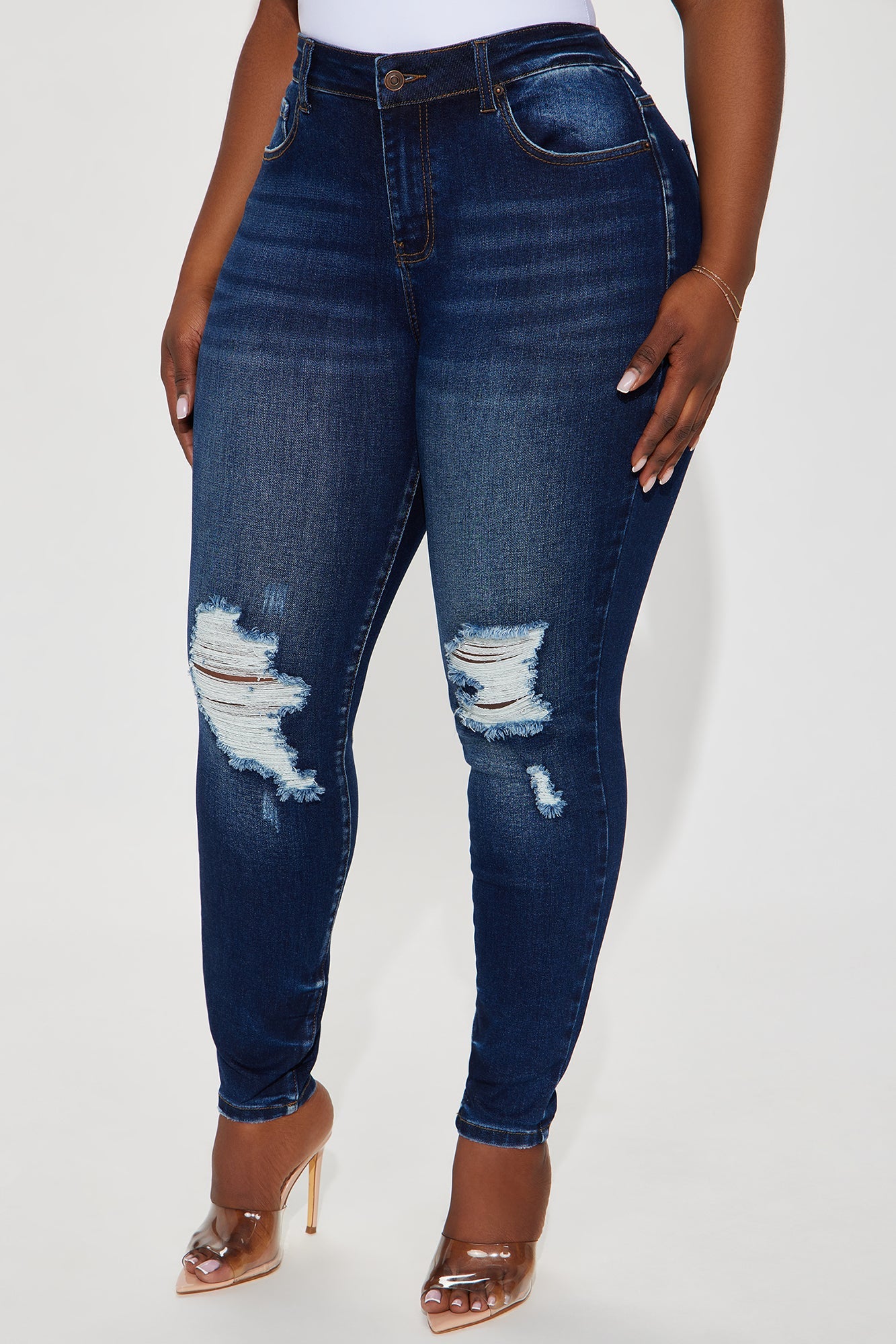 Kalisha Stretch Ripped Skinny Jeans - Dark Wash
