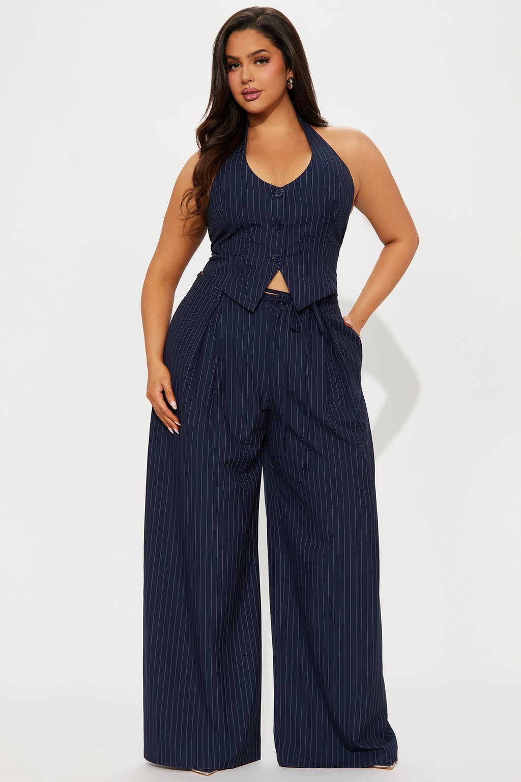 Steph Vest Pinstripe Pant Set - Navy