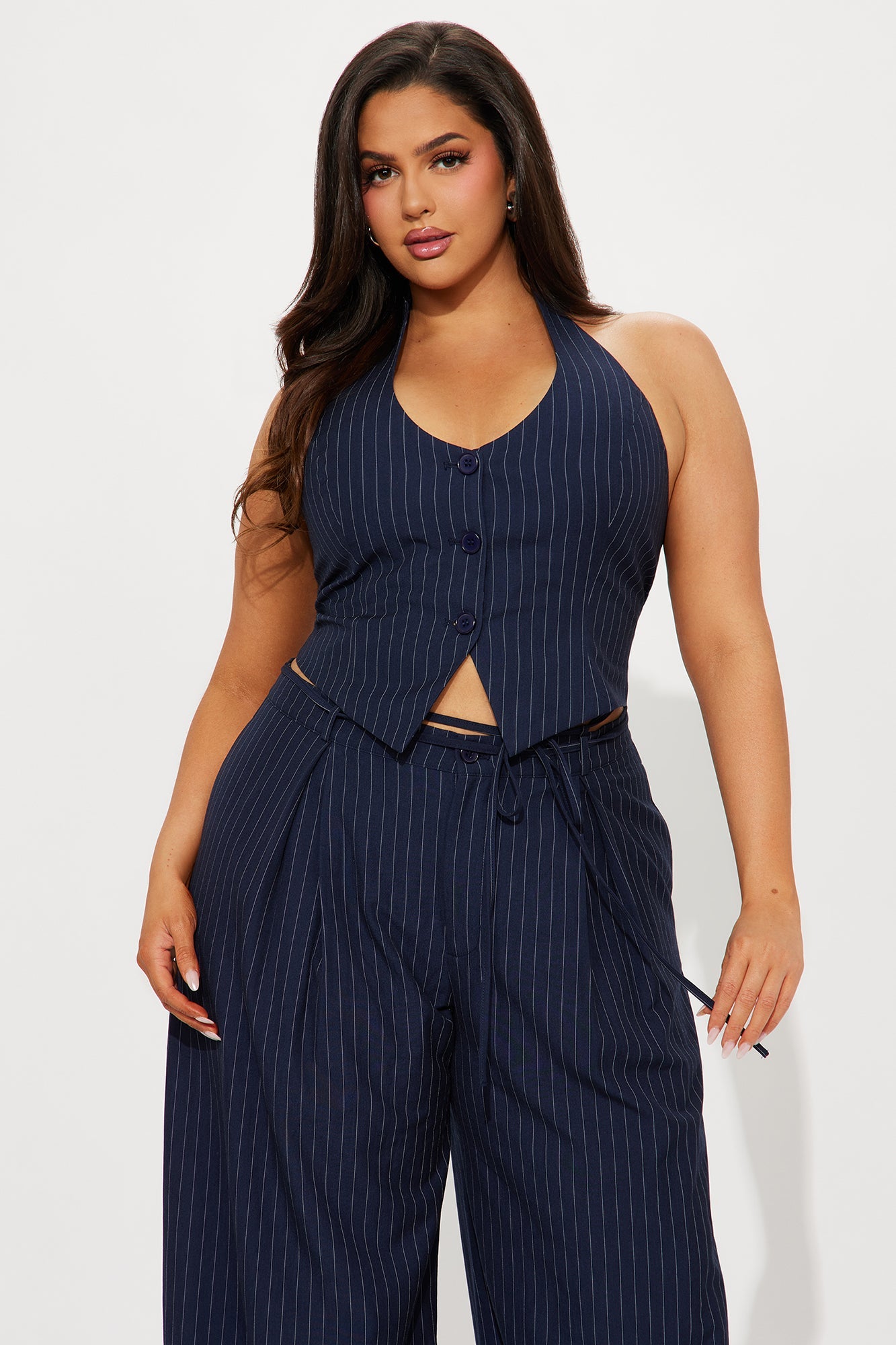 Steph Vest Pinstripe Pant Set - Navy