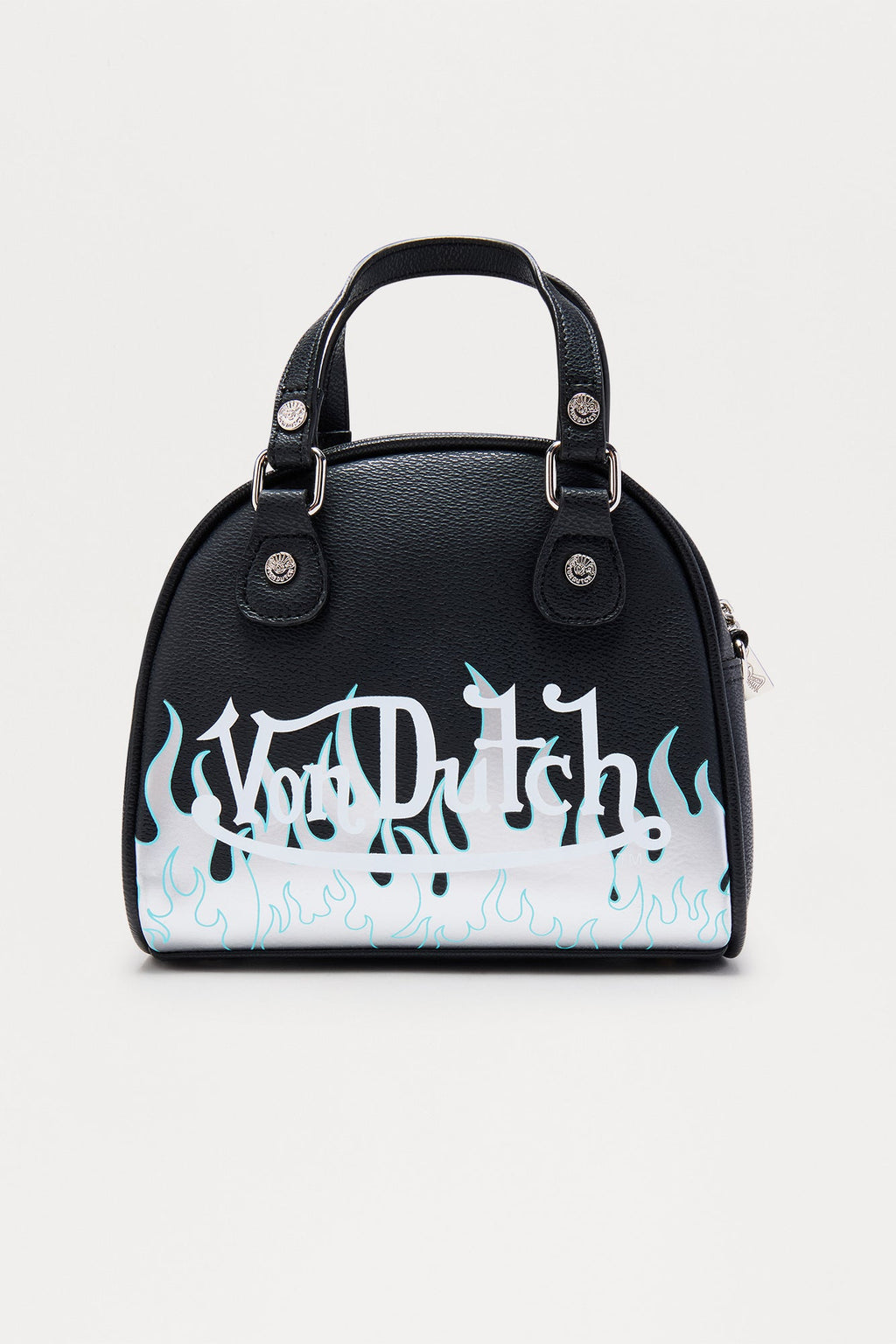Contrast Flames Von Dutch Faux Leather Handbag - Black/Silver