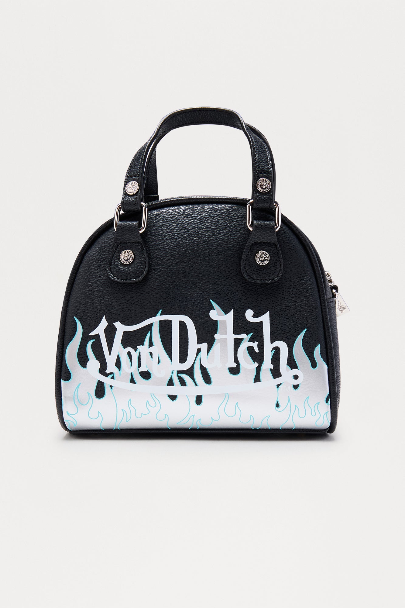 Contrast Flames Von Dutch Faux Leather Handbag - Black/Silver
