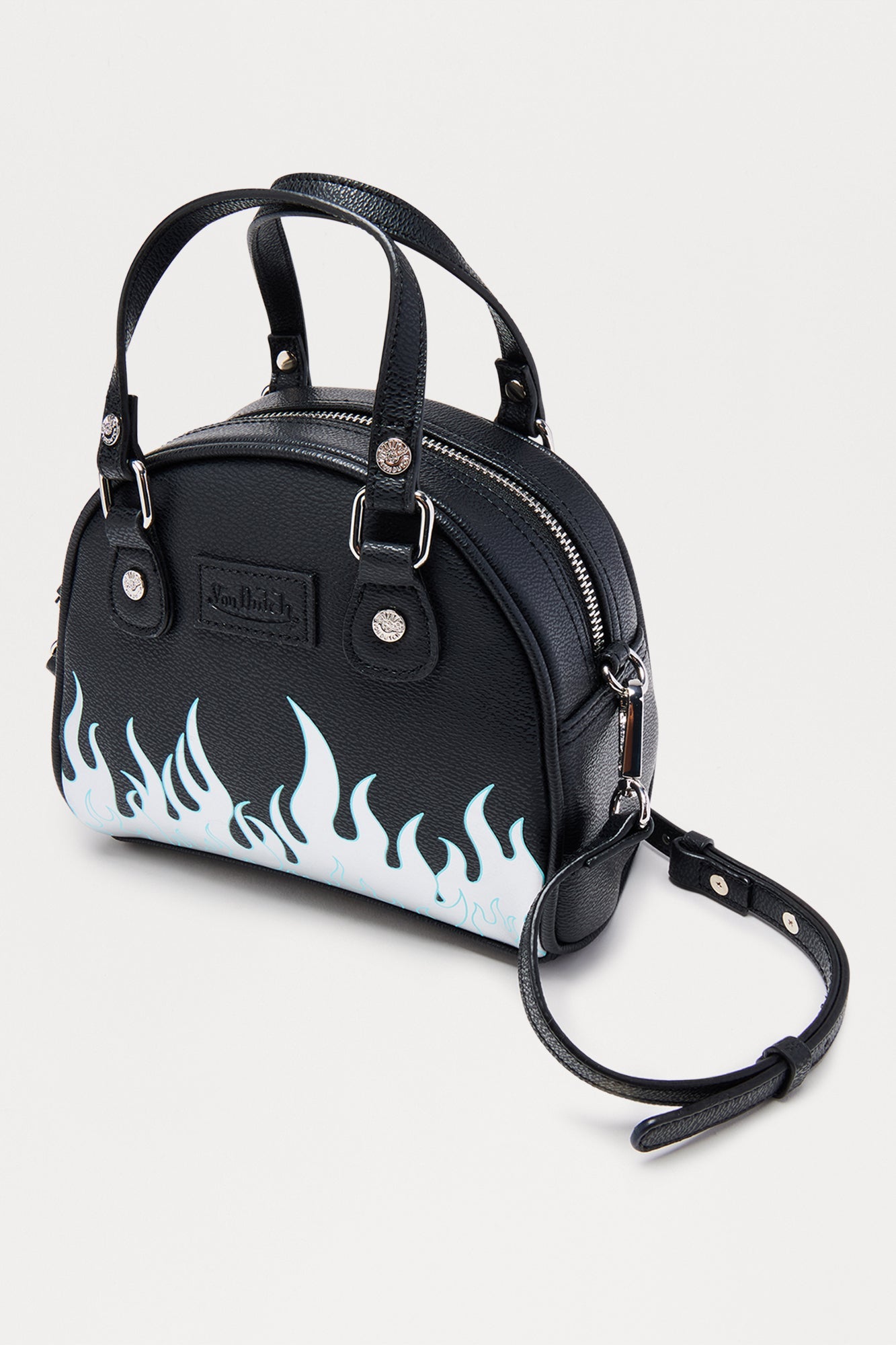 Contrast Flames Von Dutch Faux Leather Handbag - Black/Silver