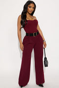 Late To The Meeting Wide Leg Trouser Pant - Burgundy