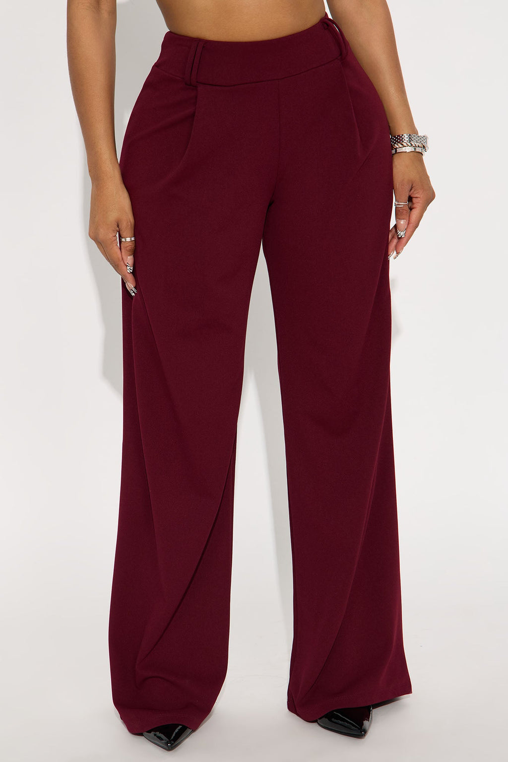 Late To The Meeting Wide Leg Trouser Pant - Burgundy