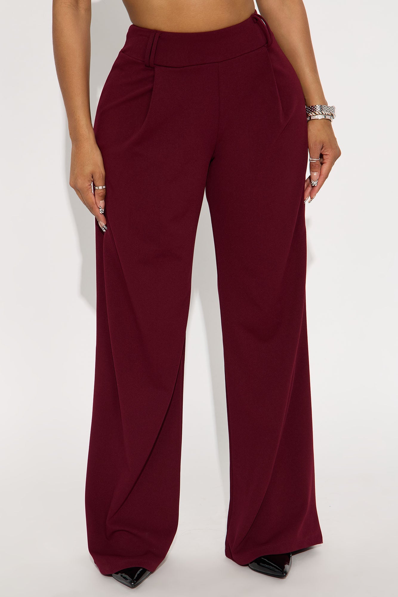 Late To The Meeting Wide Leg Trouser Pant - Burgundy
