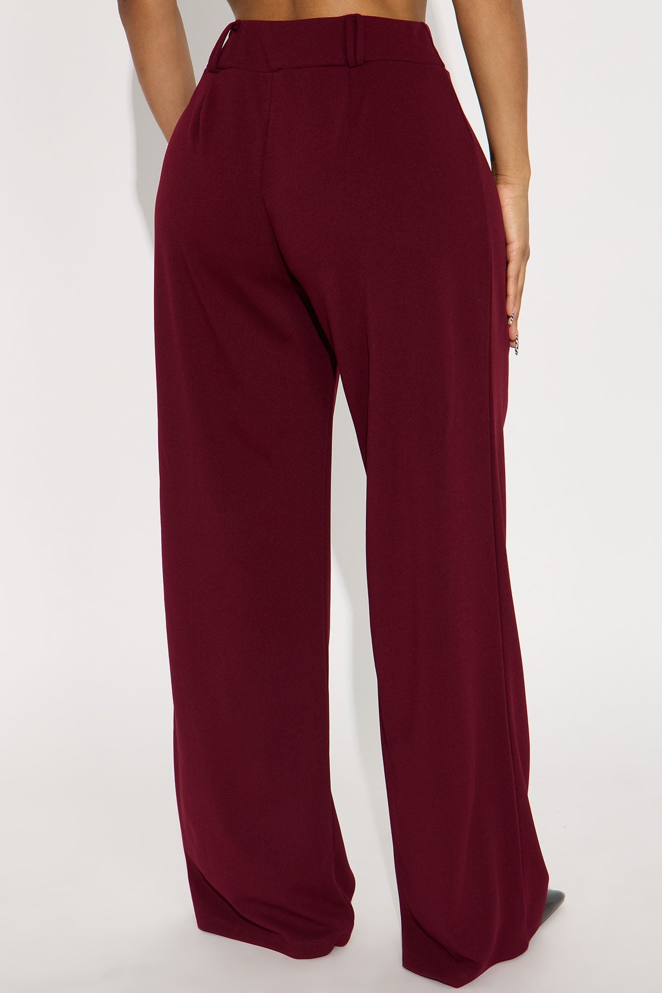 Late To The Meeting Wide Leg Trouser Pant - Burgundy