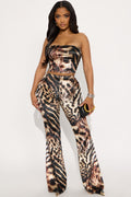 Julie Velvet Leopard Flare Pant Set - Brown/combo