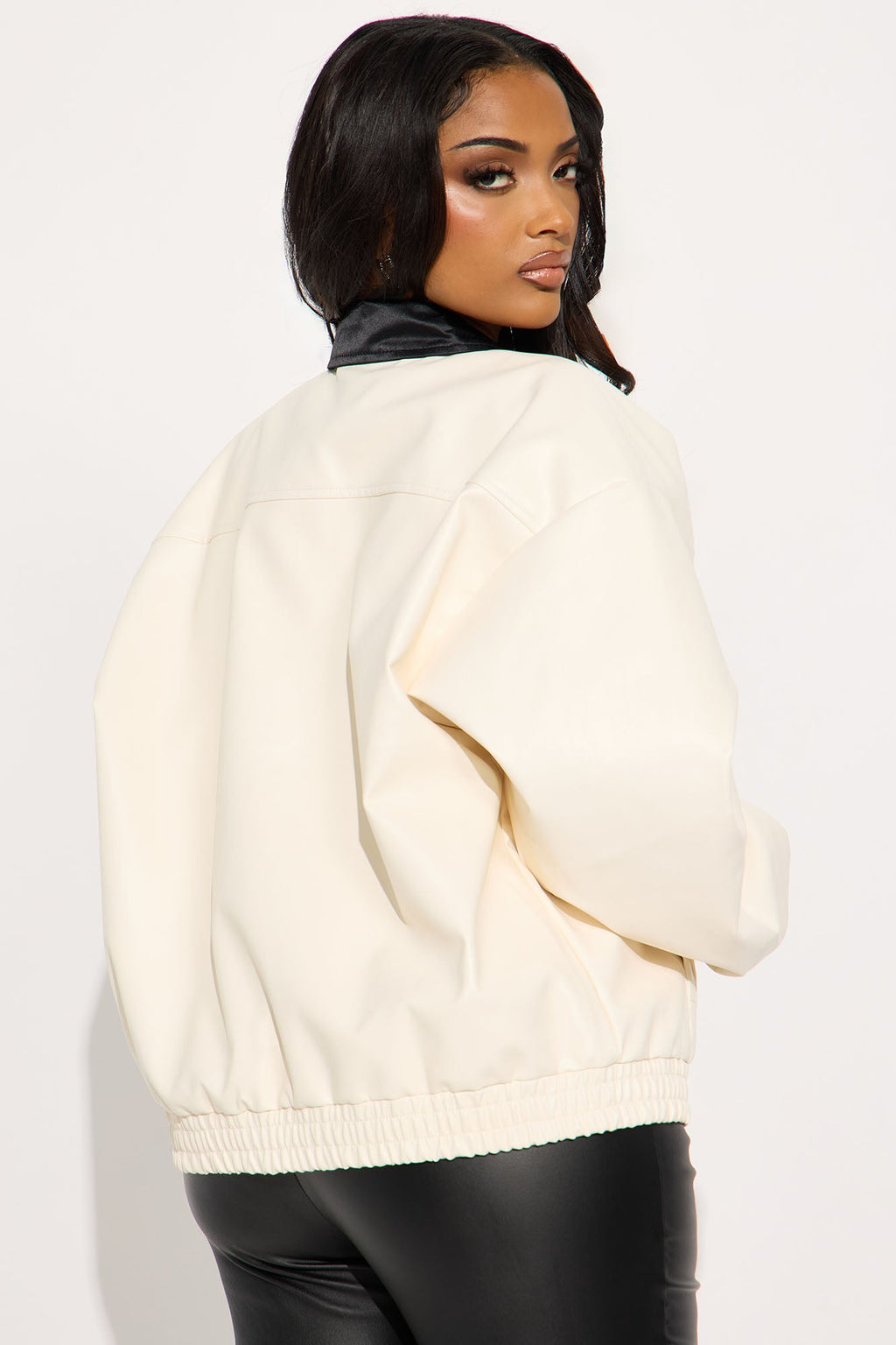 Jade Oversized Faux Leather Barn Jacket - Ivory