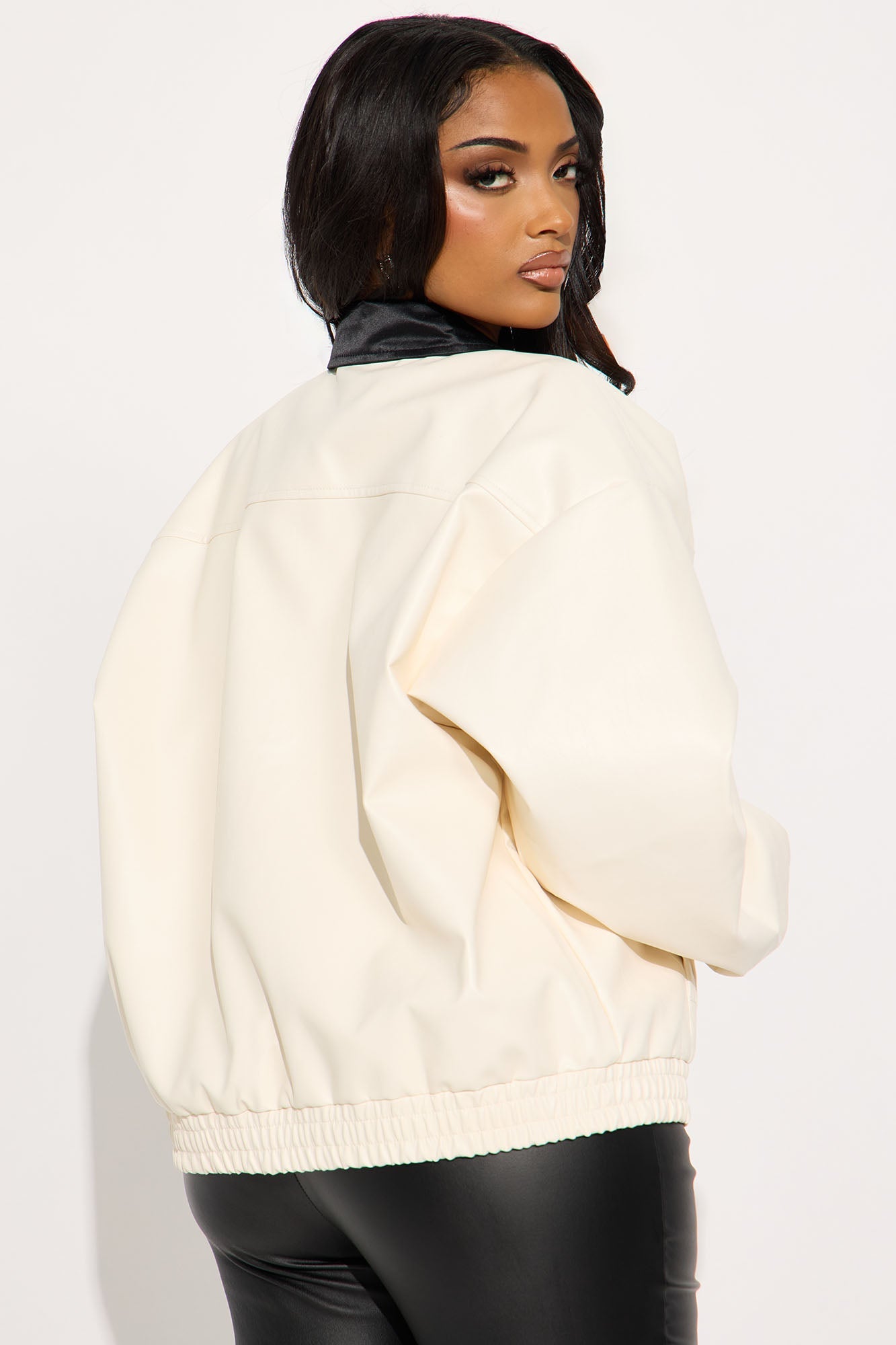 Jade Oversized Faux Leather Barn Jacket - Ivory
