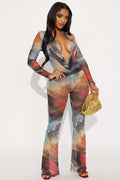 Deep Desires Mesh Bodysuit Pant Set - Multi Color