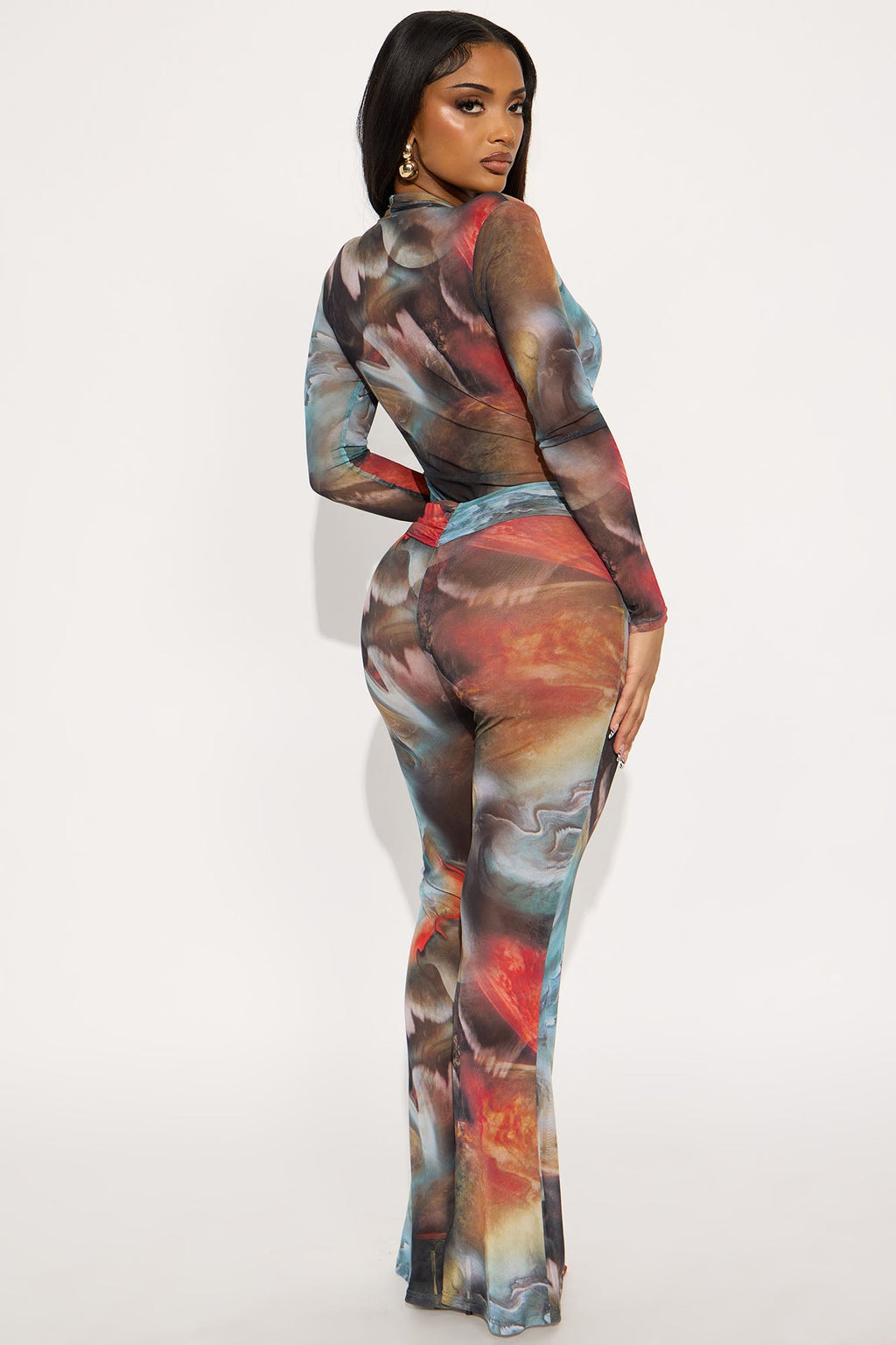 Deep Desires Mesh Bodysuit Pant Set - Multi Color