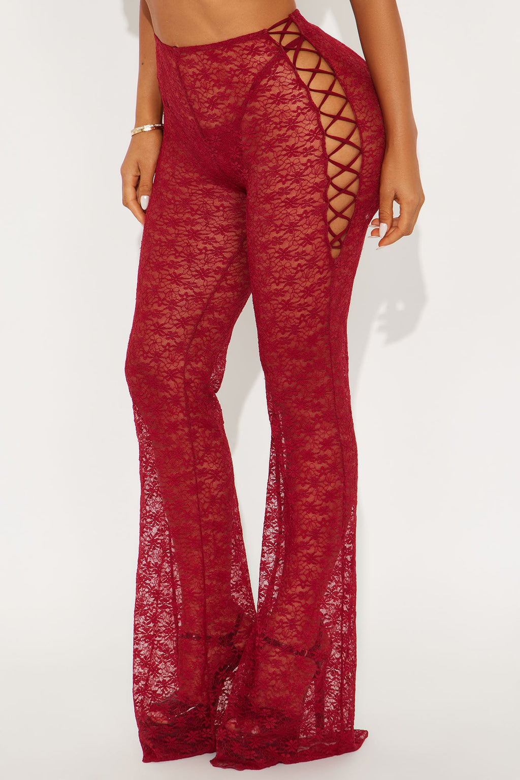 Ysabel Lace Up Flare Pant - Wine