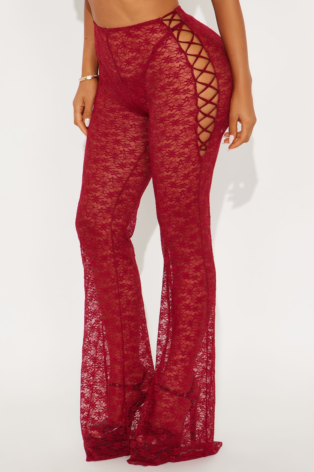 Ysabel Lace Up Flare Pant - Wine
