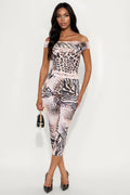 Kiara Off Shoulder Leopard Capri Set - Black/combo