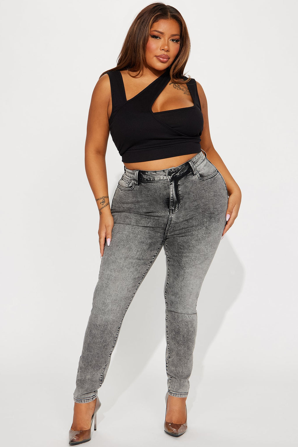 It's Giving High Stretch Curvy Skinny Jeans - Acid Wash Grey