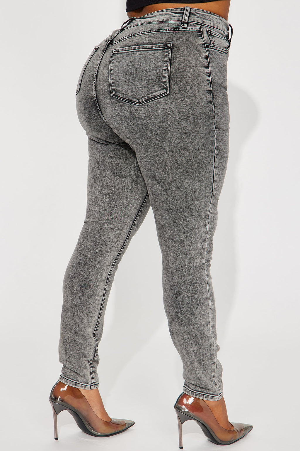 It's Giving High Stretch Curvy Skinny Jeans - Acid Wash Grey