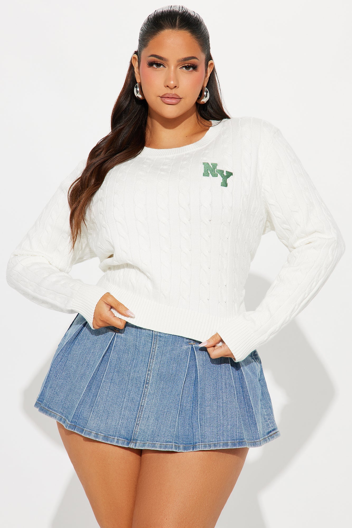 New York Cable Knit Sweater - White/combo