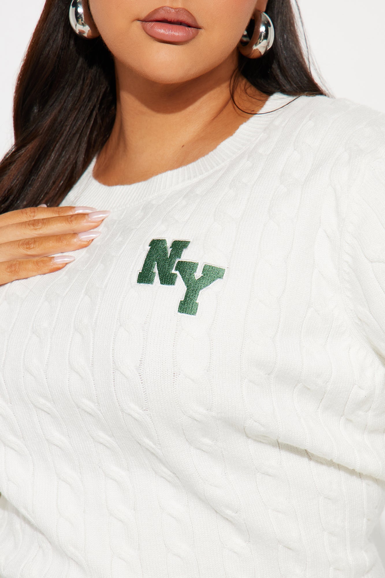 New York Cable Knit Sweater - White/combo