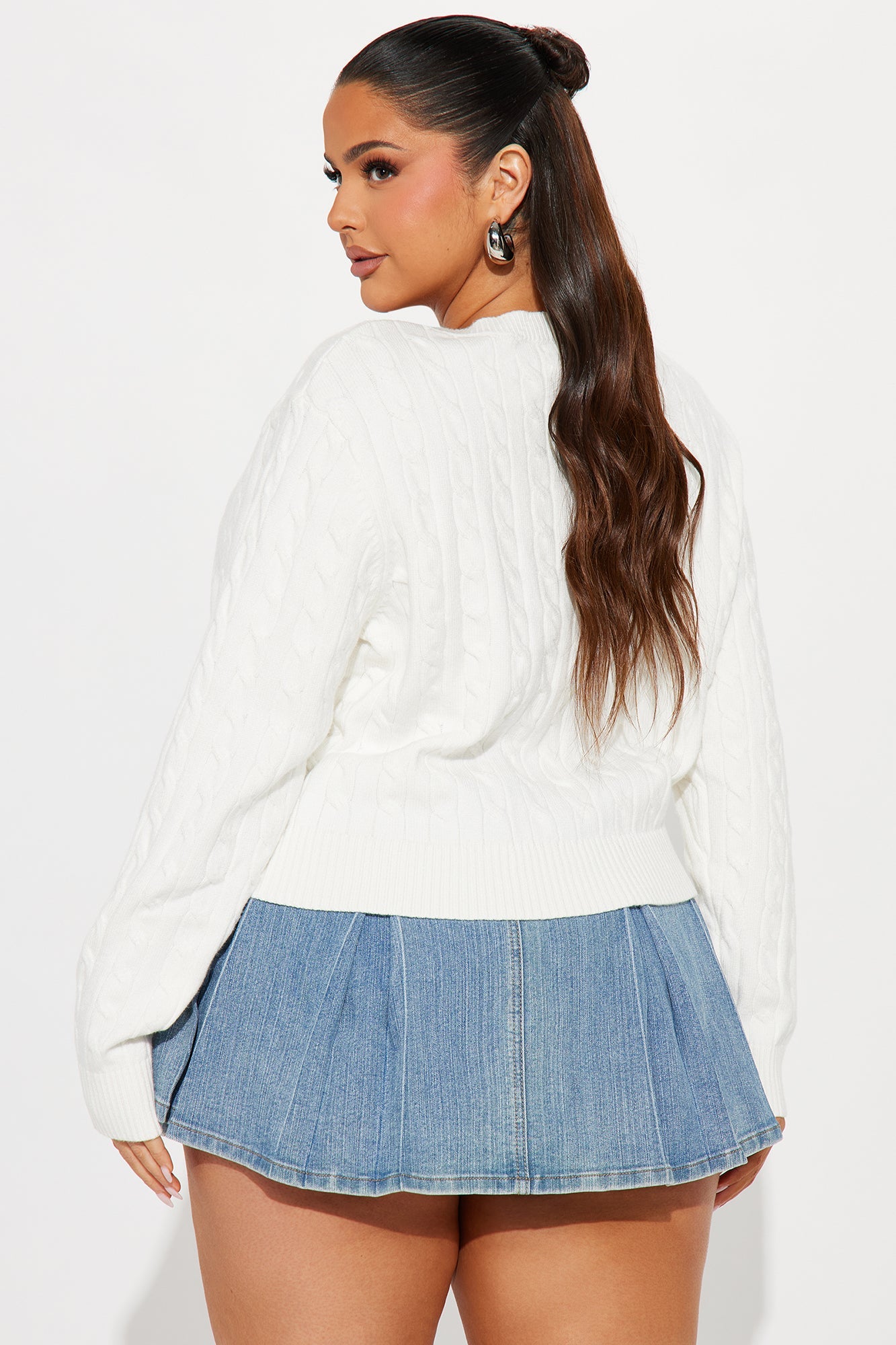 New York Cable Knit Sweater - White/combo