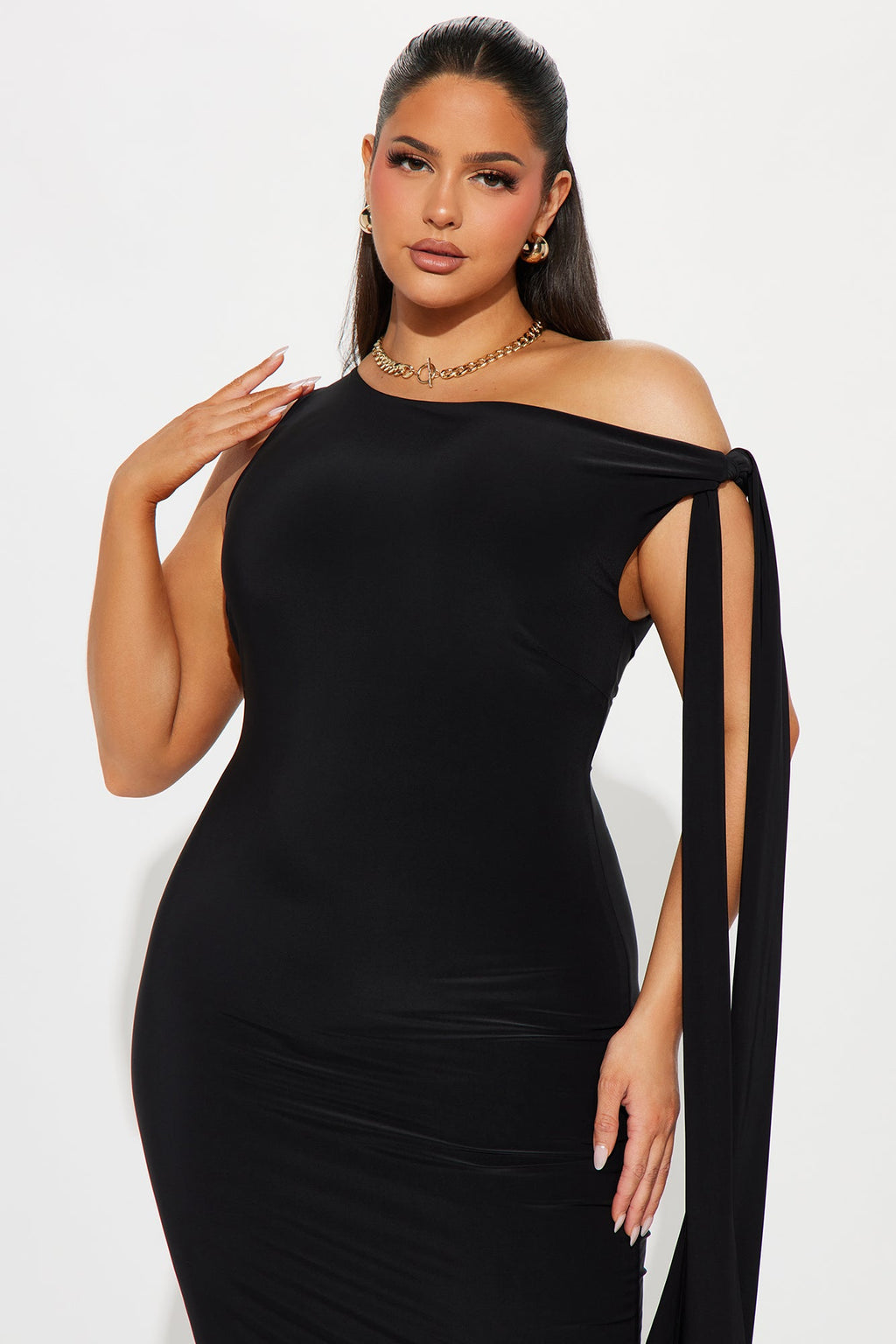 Olympia Twist One Shoulder Midi Dress - Black
