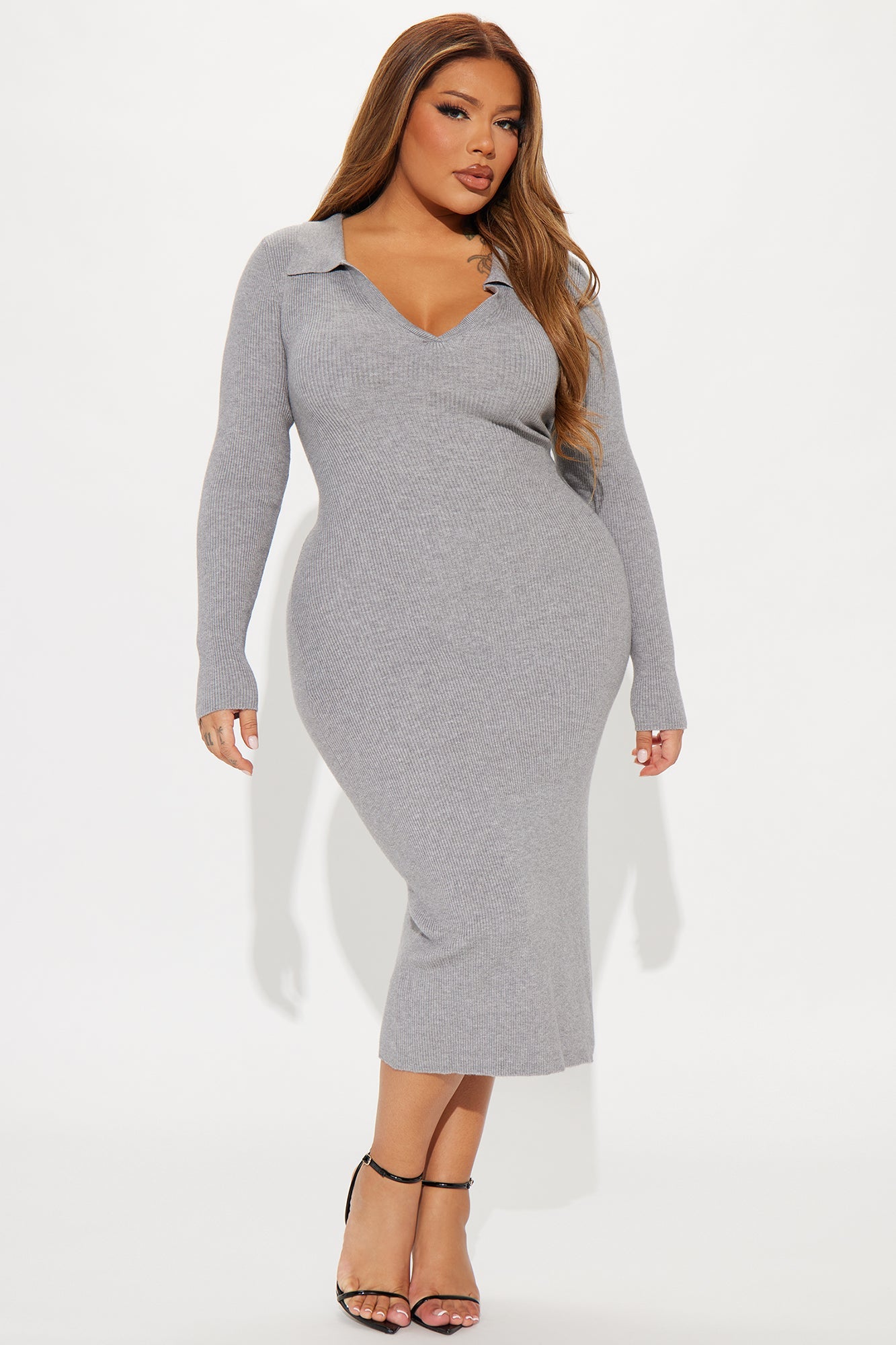 Corporate Comfort Sweater Midi Dress - Heathered Grey