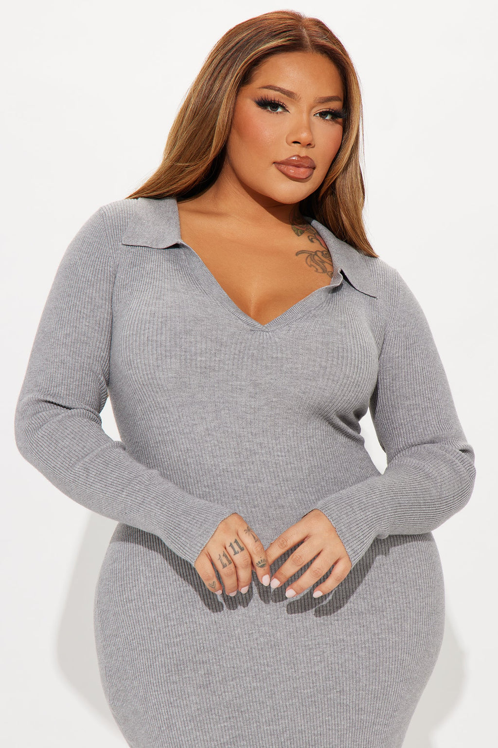 Corporate Comfort Sweater Midi Dress - Heathered Grey