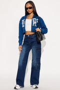 In The Bleachers Cargo Wide Leg Jeans - Dark Wash
