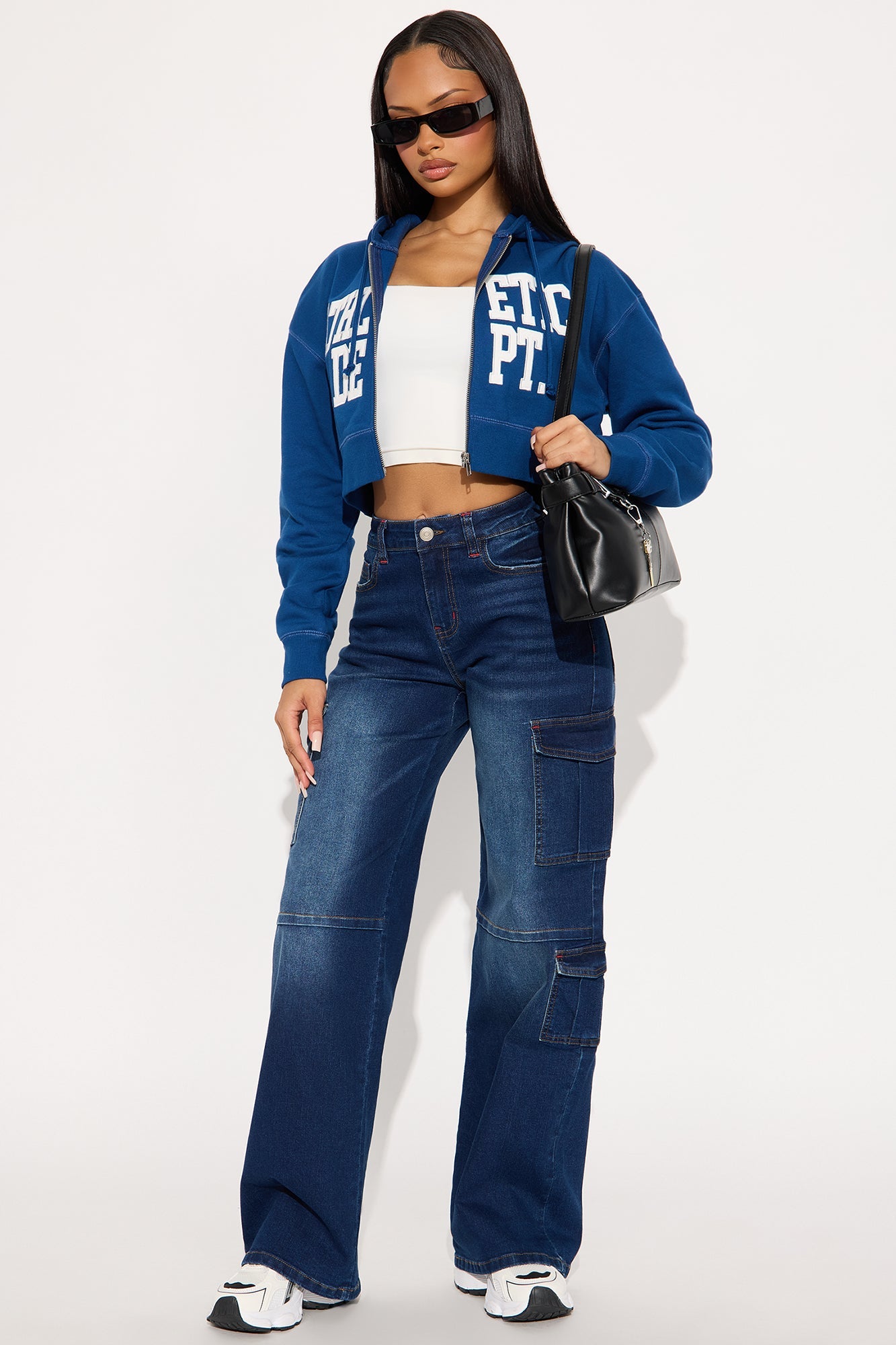 In The Bleachers Cargo Wide Leg Jeans - Dark Wash